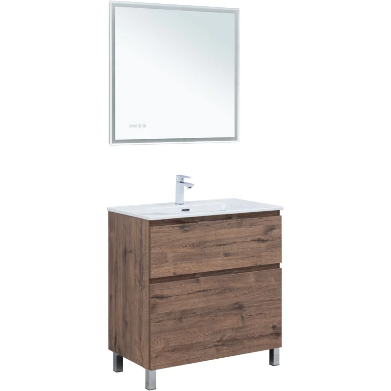 Тумба под раковину Aquanet Алвита New 80 напольная, дуб веллингтон табак