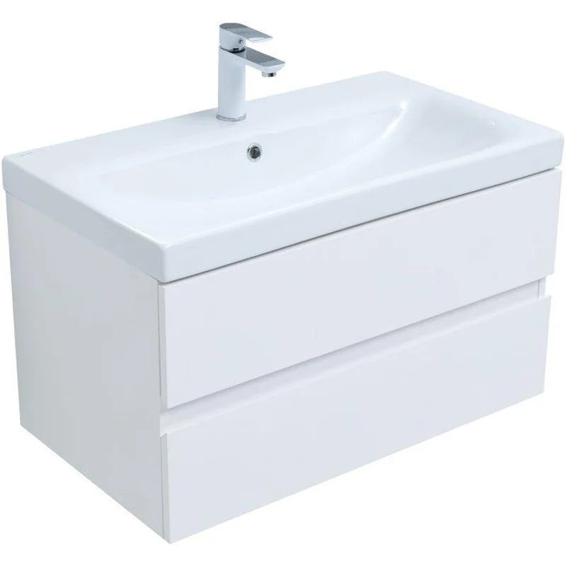 Тумба под раковину Aquanet Беркли 80 белый глянец (2 ящика)