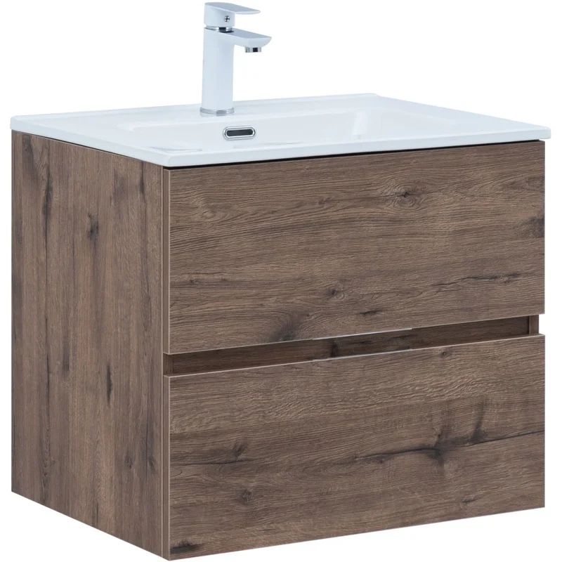 Тумба под раковину Aquanet Алвита New 60 2 ящика, дуб веллингтон табак