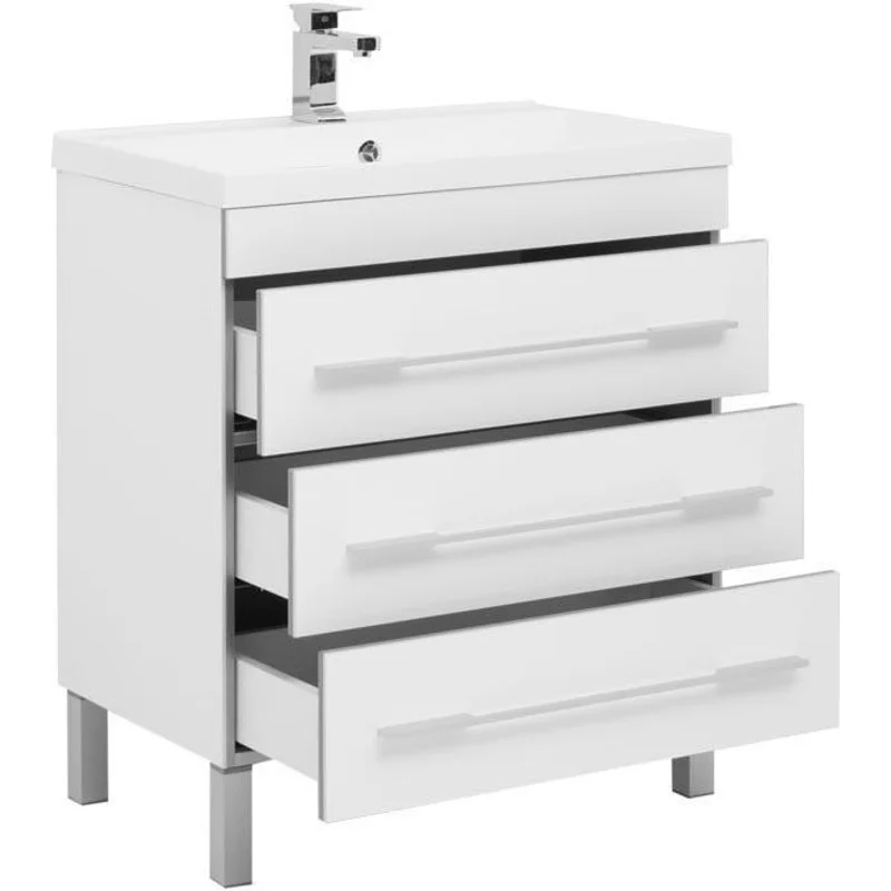 Тумба с раковиной Aquanet Верона 75 белый (напольная 3 ящика)