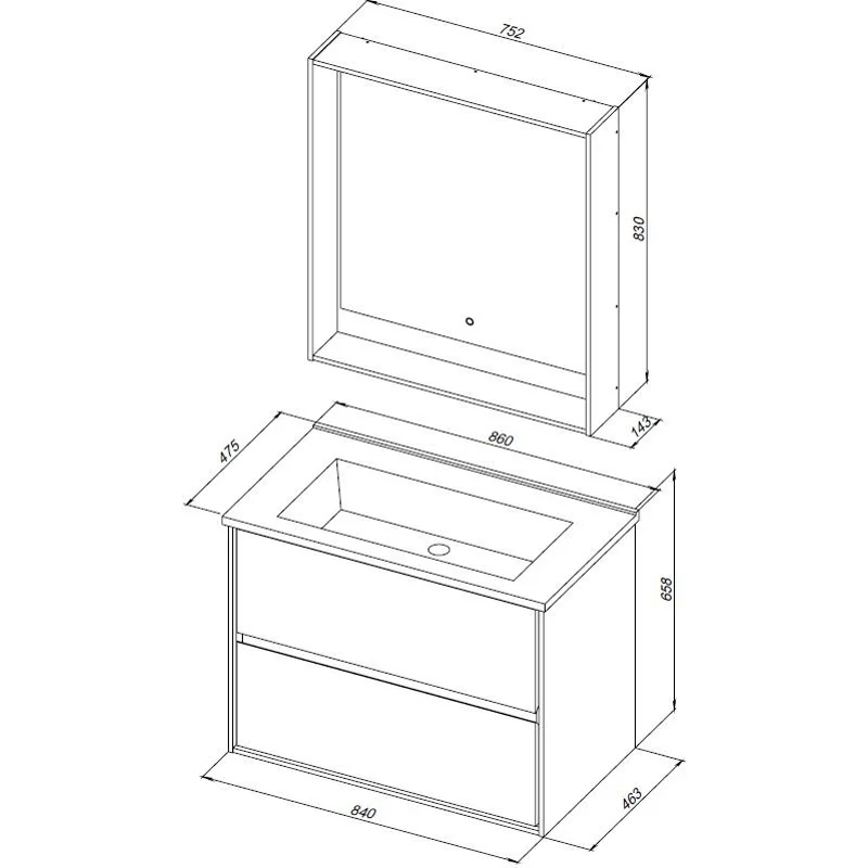 Тумба под раковину Aquanet Милан 85 белый глянец