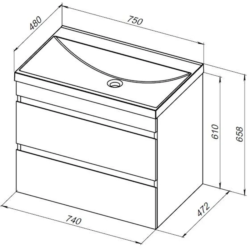 Тумба под раковину Aquanet Нота New 75 белый глянец