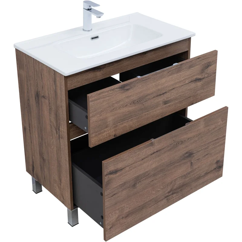 Тумба под раковину Aquanet Алвита New 80 напольная, дуб веллингтон табак