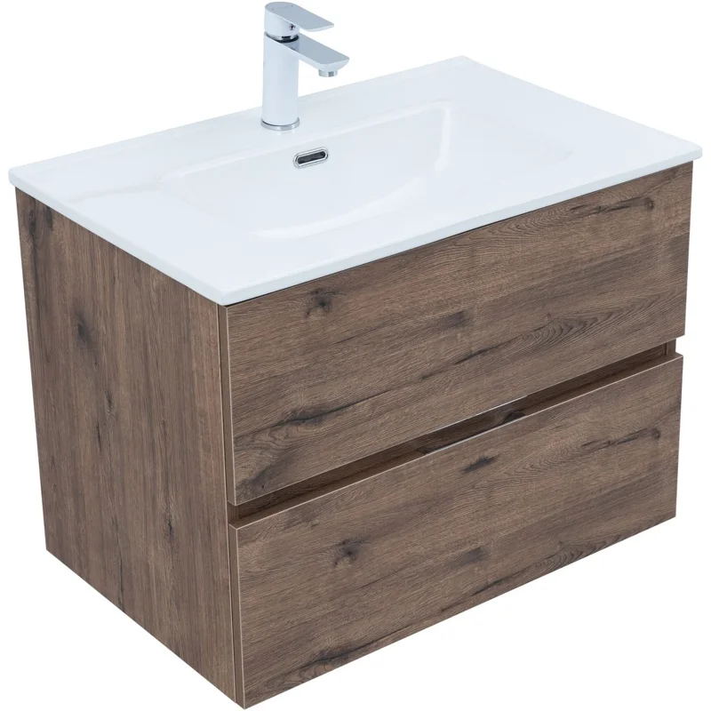 Тумба под раковину Aquanet Алвита New 70 2 ящика, дуб веллингтон табак