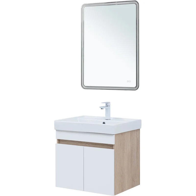 Тумба под раковину Aquanet Оптима 60 дуб светлый/белый сатин