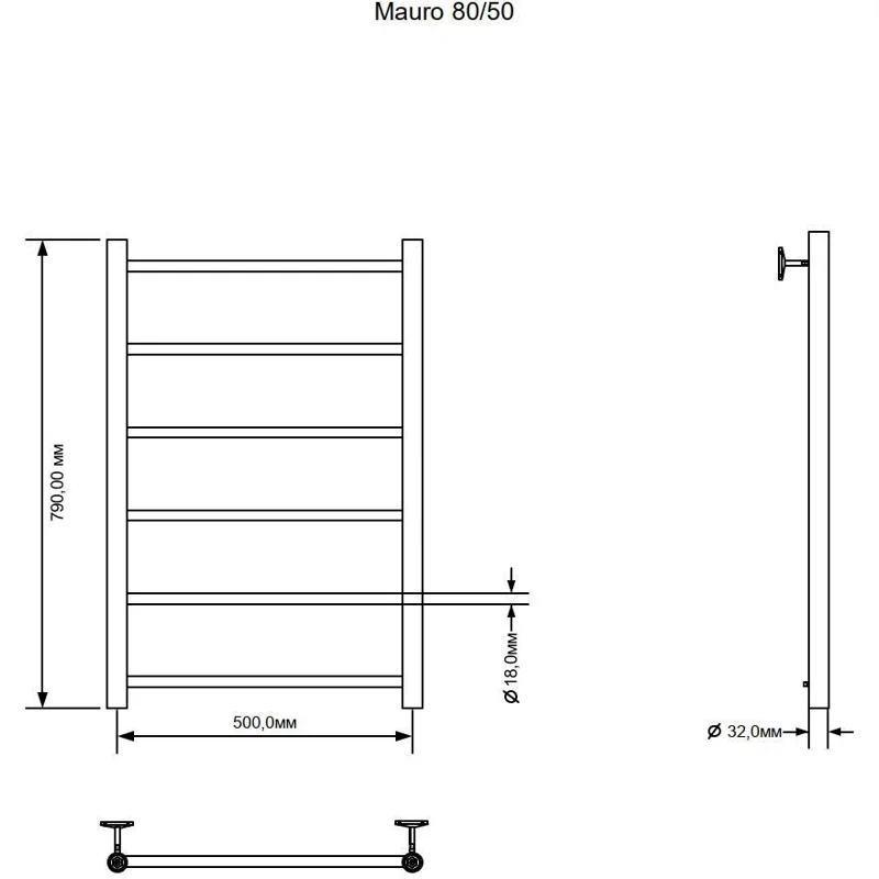 Полотенцесушитель водяной Aquanet Mauro 800x500 хром