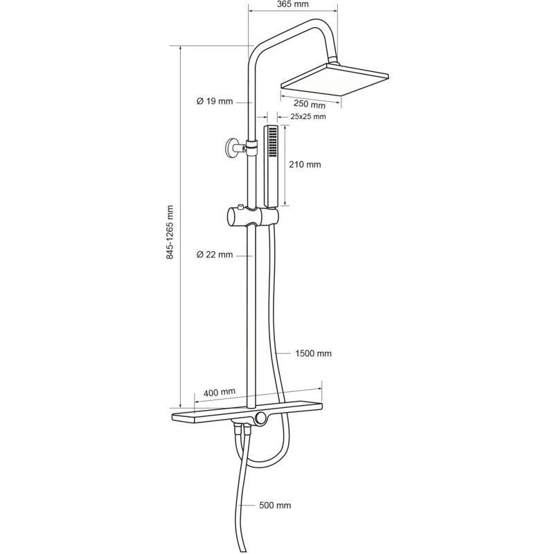 Душевая стойка Aquanet Pragmatic S AF430-70-S-C, с полочкой