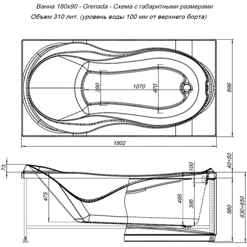 Акриловая ванна Aquanet Grenada 180x90