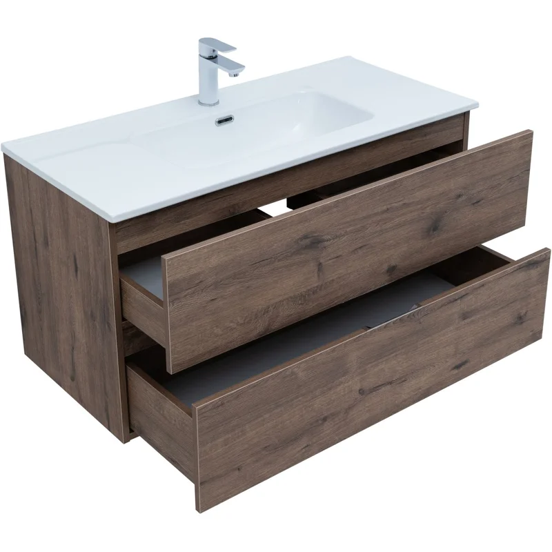 Тумба под раковину Aquanet Алвита New 100 2 ящика, дуб веллингтон табак