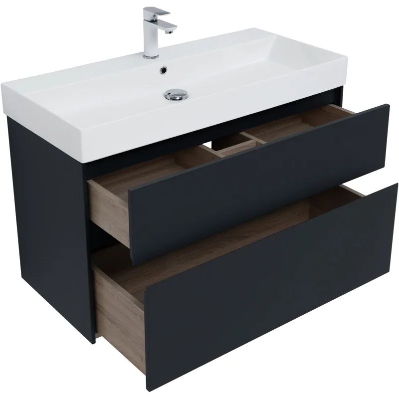 Тумба под раковину Aquanet Бруклин 100 антрацит матовый