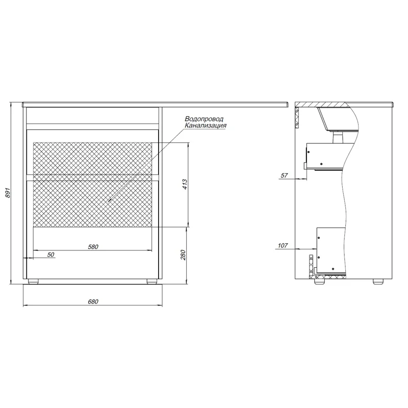 Тумба под раковину Aquanet Токио 68 дуб веллингтон (напольная 2 ящика)