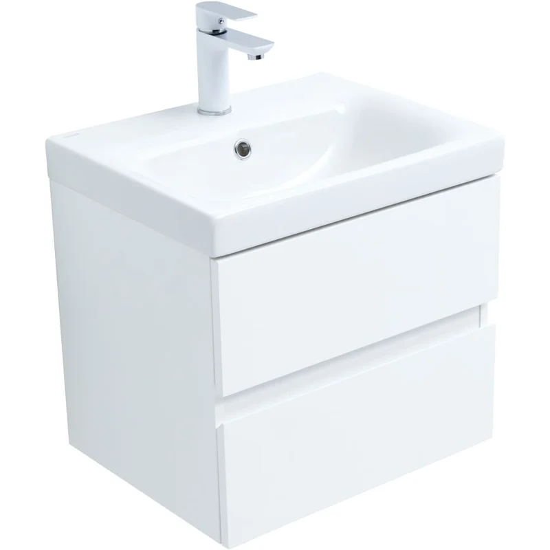 Тумба под раковину Aquanet Беркли 50 белый глянец (2 ящика)