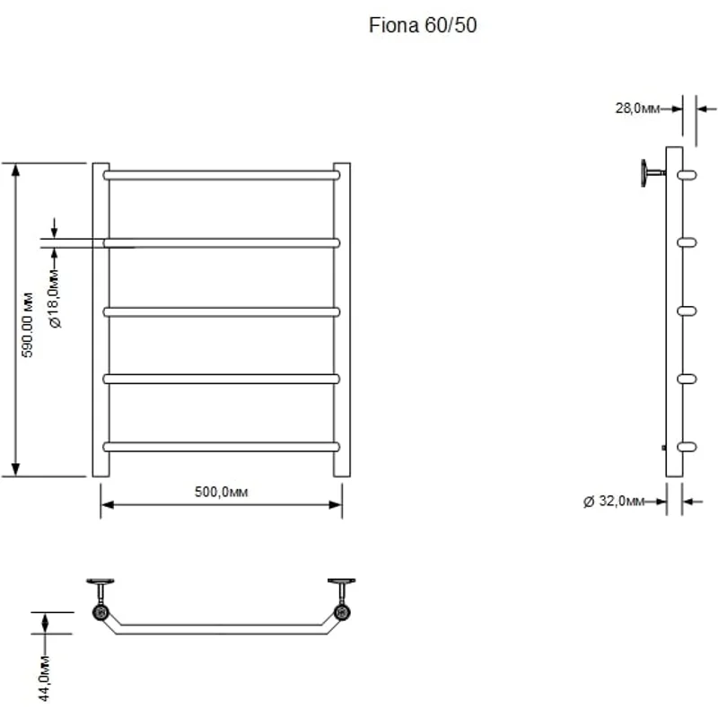 Полотенцесушитель водяной Aquanet Fiona 600x500, хром