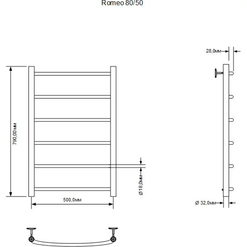 Полотенцесушитель электрический Aquanet Romeo 80х50 Тэн справа