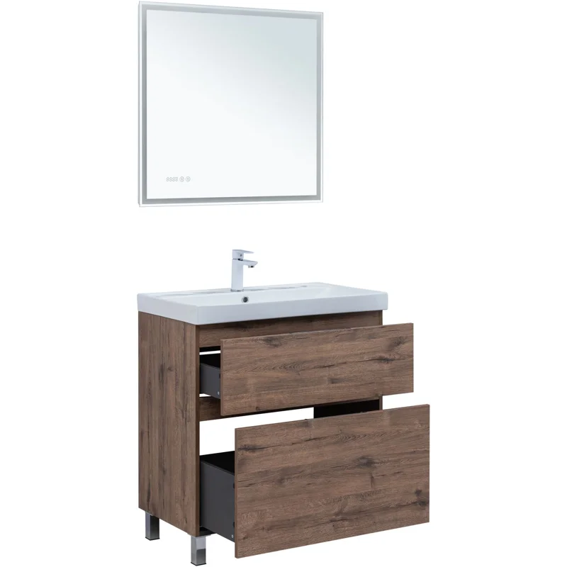 Тумба под раковину Aquanet Алвита New 80 напольная, дуб веллингтон табак