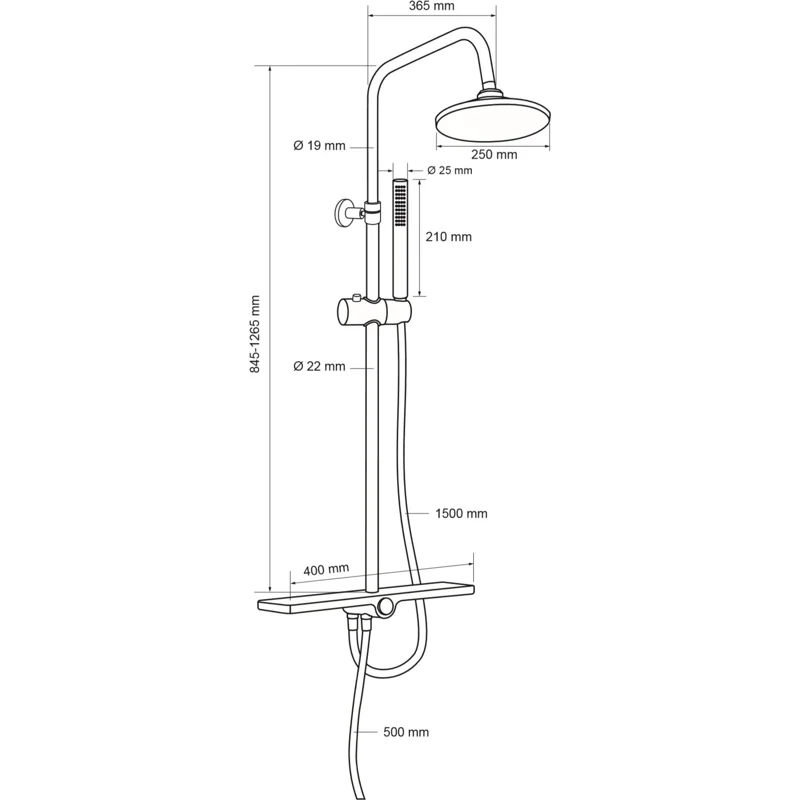 Душевая стойка Aquanet Pragmatic R AF430-70-R-C, с полочкой