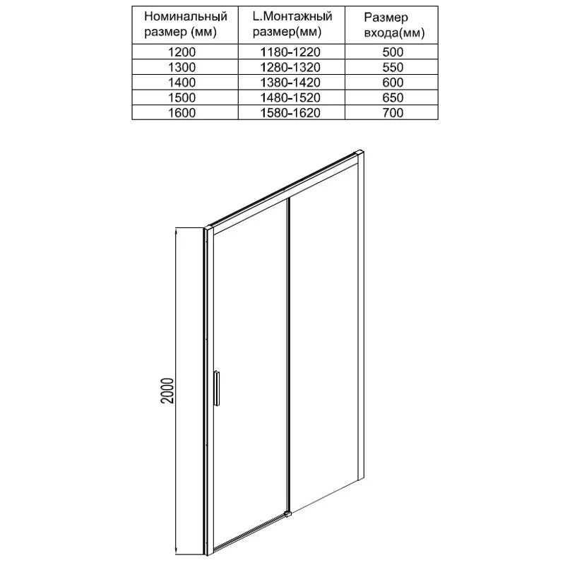 Душевая дверь Aquanet Pleasure AE60-N-140H200U-BT 140, прозрачное стекло