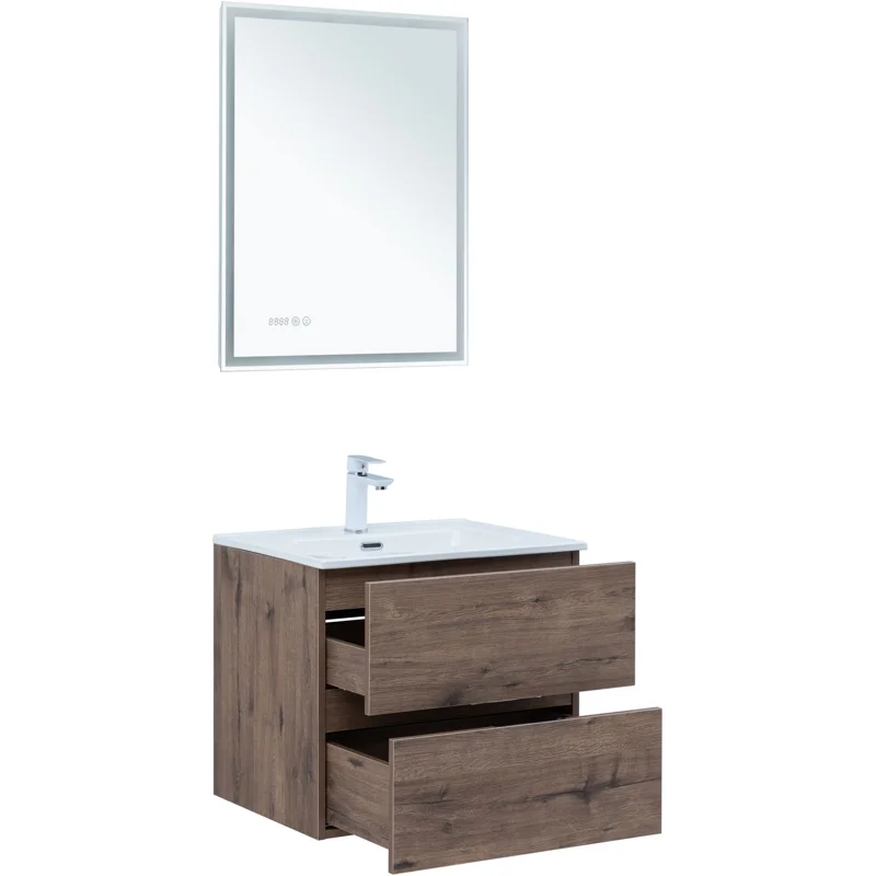 Тумба под раковину Aquanet Алвита New 60 2 ящика, дуб веллингтон табак