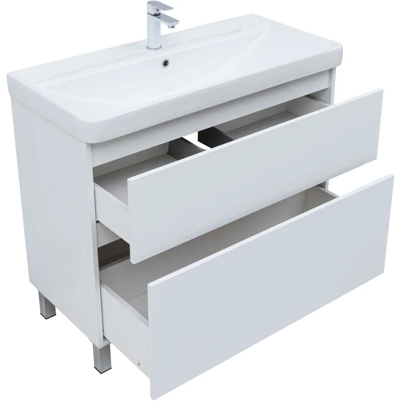 Тумба под раковину Aquanet Вега 100 напольная, белый глянец