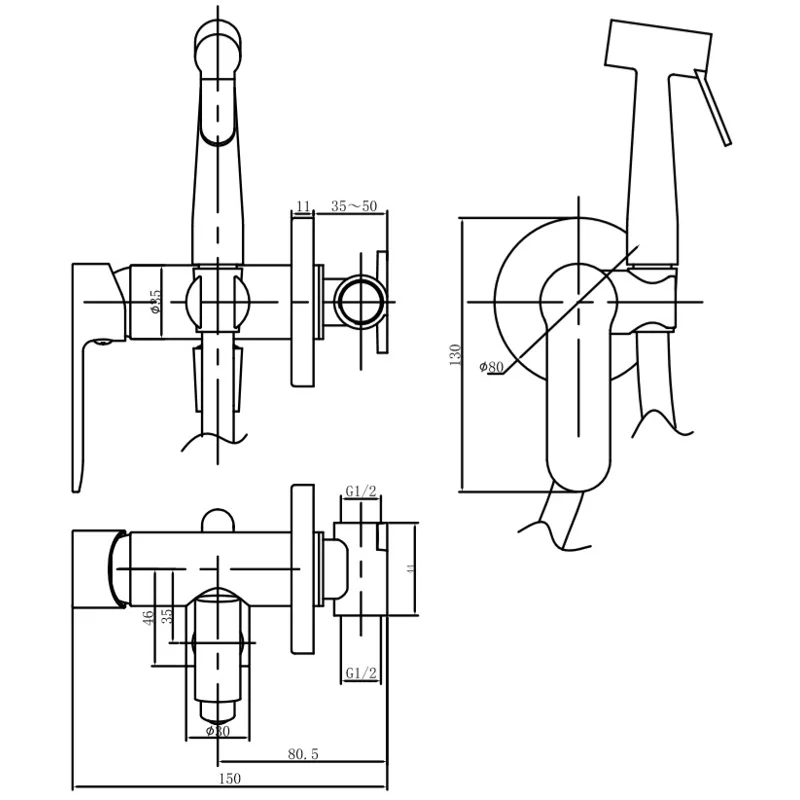 Смеситель с гигиеническим душем Aquanet Passion AF300-52С (с внутренней частью)