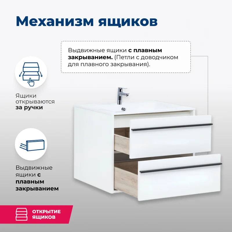 Тумба под раковину Aquanet Lino 80 белый матовый