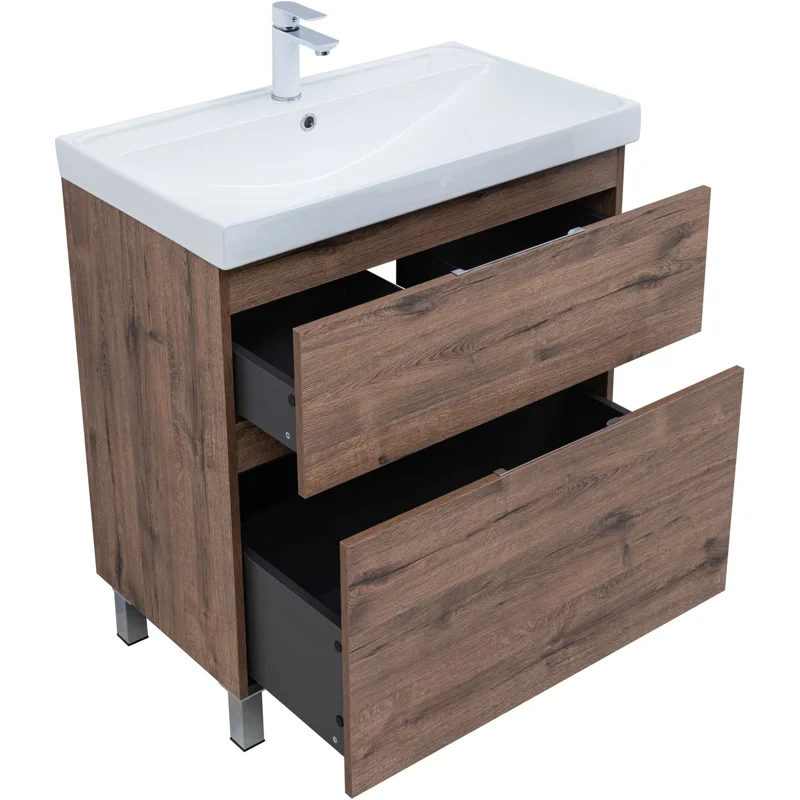 Тумба под раковину Aquanet Алвита New 80 напольная, дуб веллингтон табак