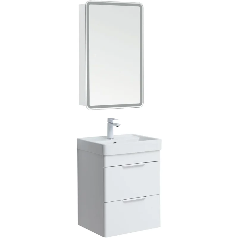 Тумба под раковину Aquanet Ирис new 50 белый глянец (2 ящика)