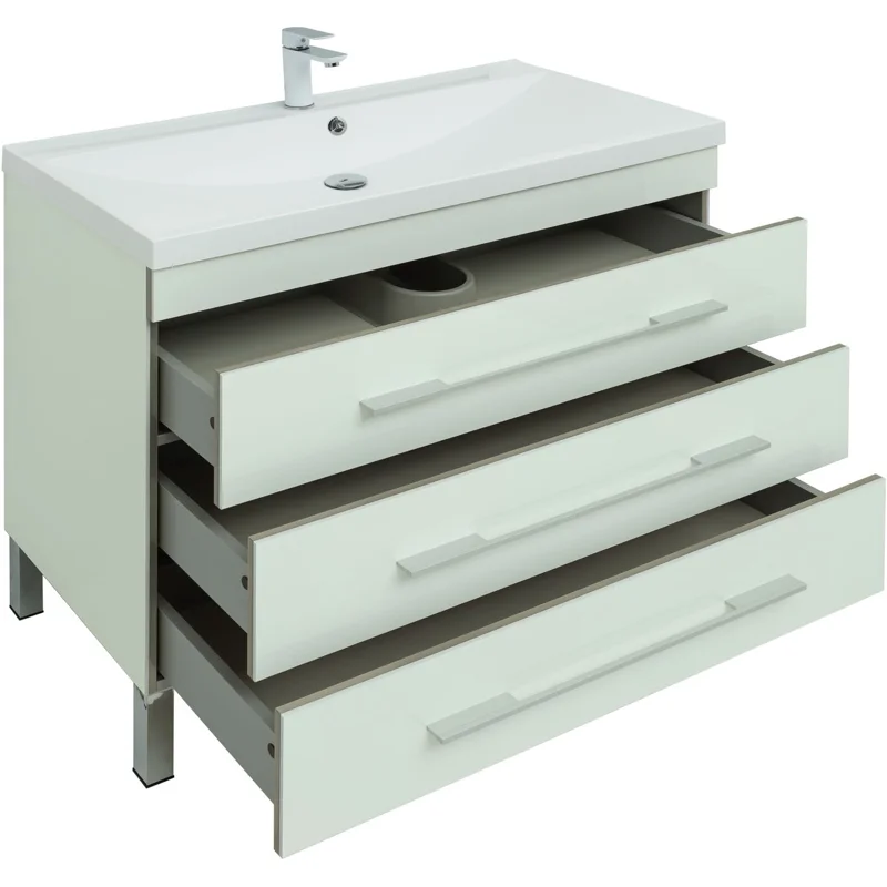 Тумба с раковиной Aquanet Верона 100 белый (напольная 3 ящика)