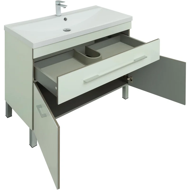 Тумба с раковиной Aquanet Верона 100 белый (напольная 1 ящик 2 дверцы)