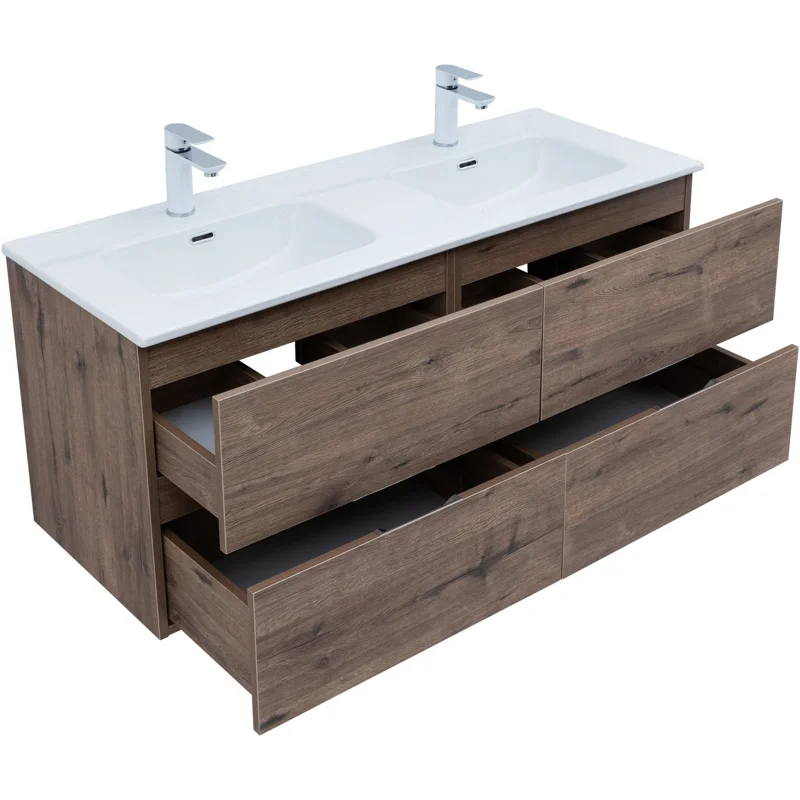 Тумба под раковину Aquanet Алвита New 60 2 ящика, дуб веллингтон табак