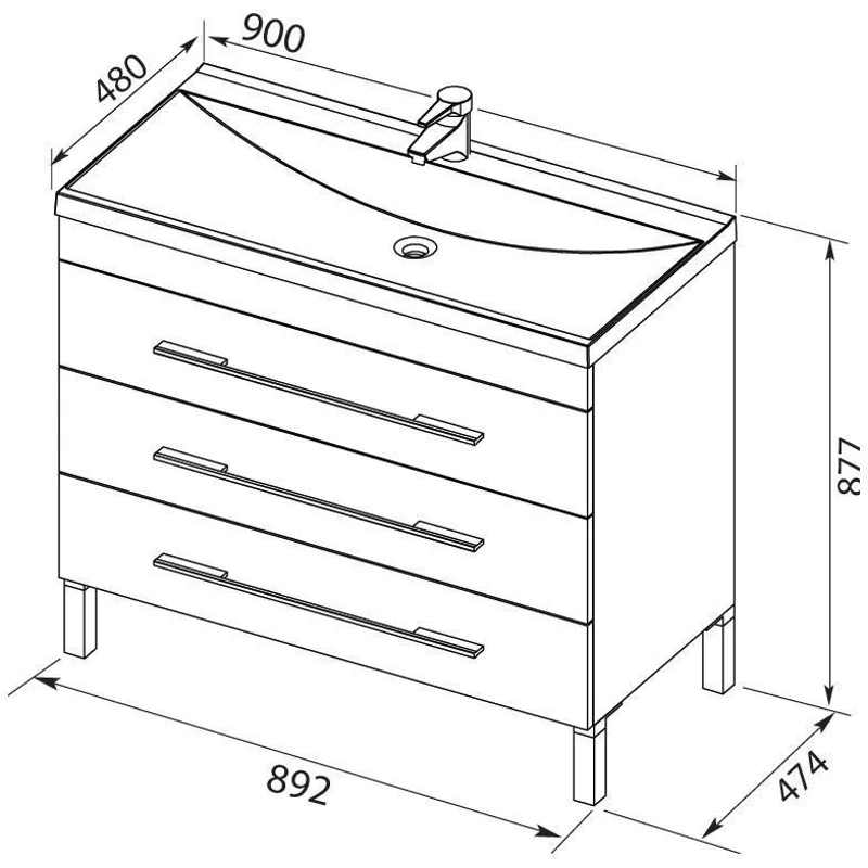Тумба с раковиной Aquanet Верона 90 белый (напольная 3 ящика)