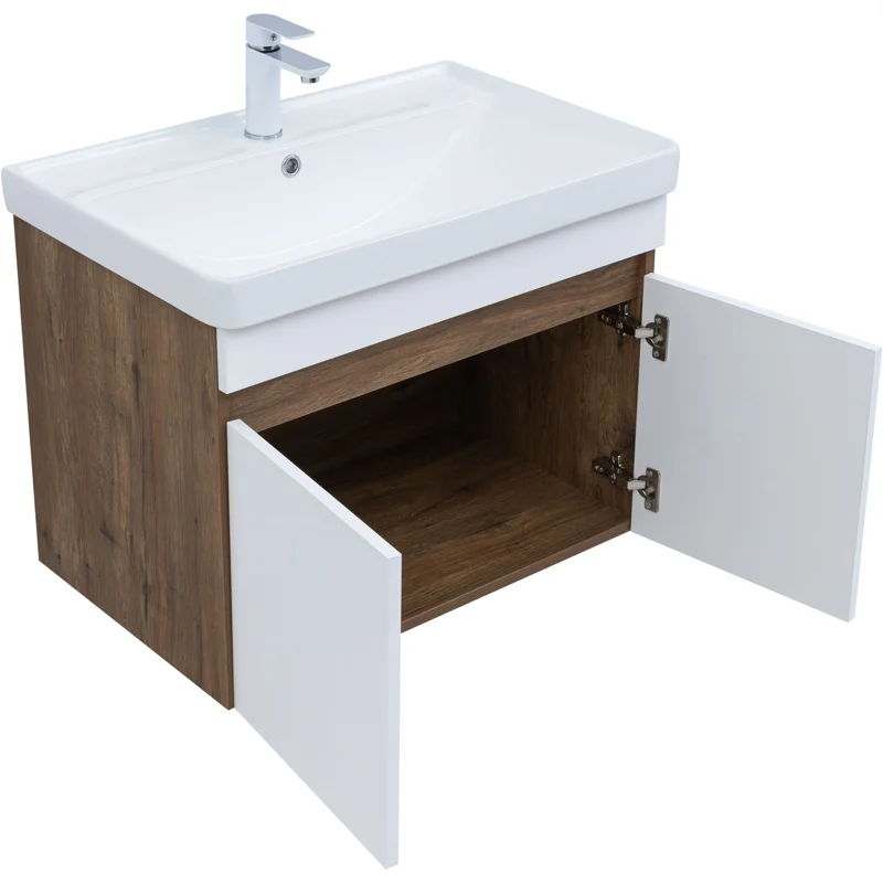 Тумба под раковину Aquanet Оптима 80 дуб рустикальный/белый сатин