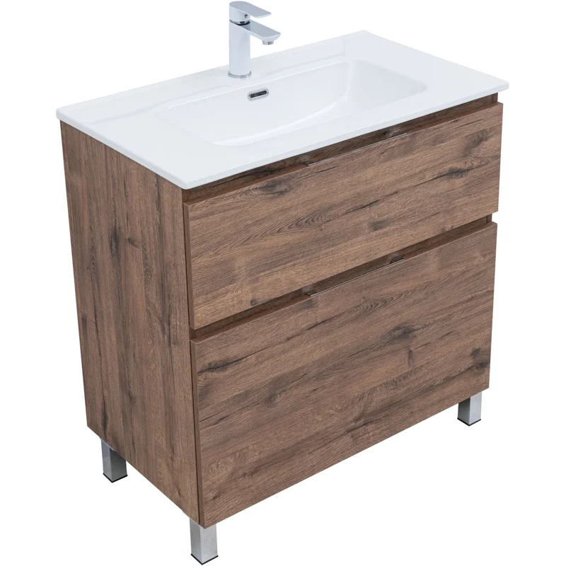 Тумба под раковину Aquanet Алвита New 80 напольная, дуб веллингтон табак