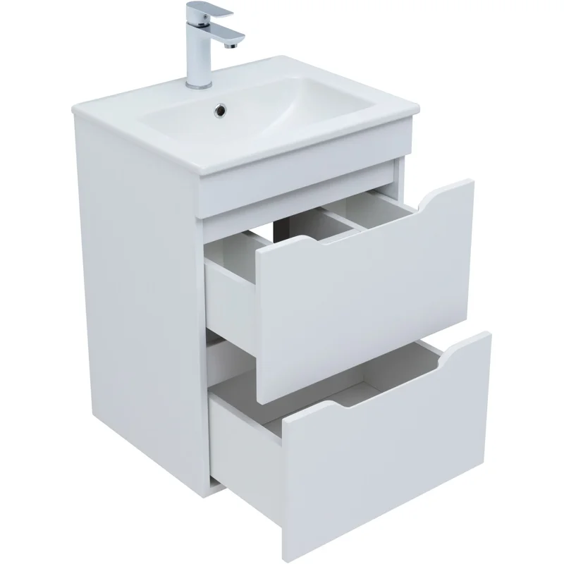 Тумба под раковину Aquanet Практика 50 белый матовый (2 ящика)