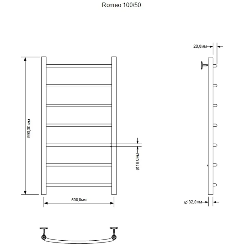 Полотенцесушитель водяной Aquanet Romeo 1000x500, хром