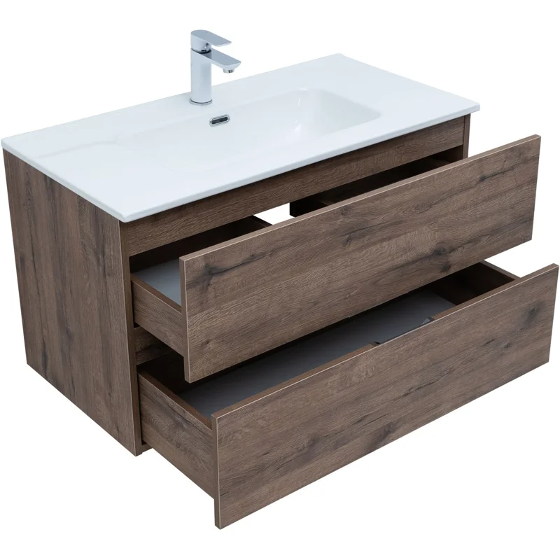 Тумба под раковину Aquanet Алвита New 90 2 ящика, дуб веллингтон табак