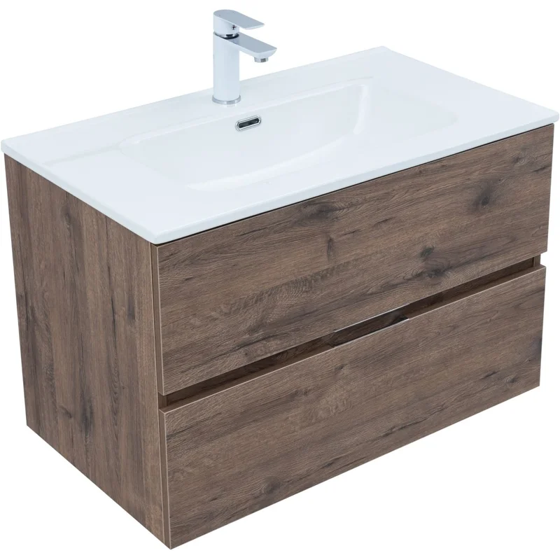 Тумба под раковину Aquanet Алвита New 80 2 ящика, дуб веллингтон табак