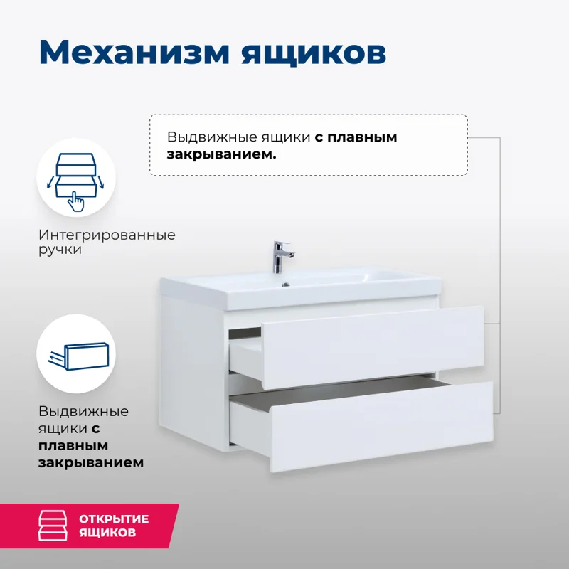 Тумба под раковину Aquanet Беркли 80 белый глянец (2 ящика)