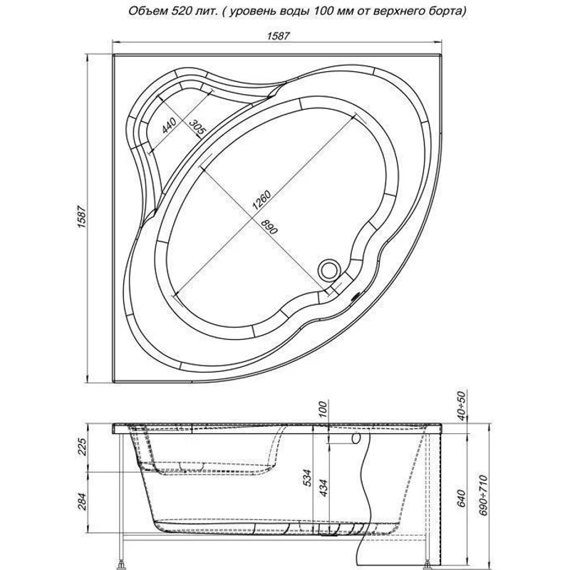 Акриловая ванна Aquanet Santiago 160x160