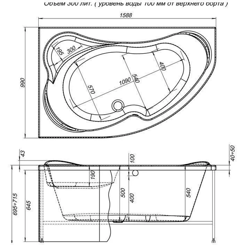 Акриловая ванна Aquanet Capri 160x100 L