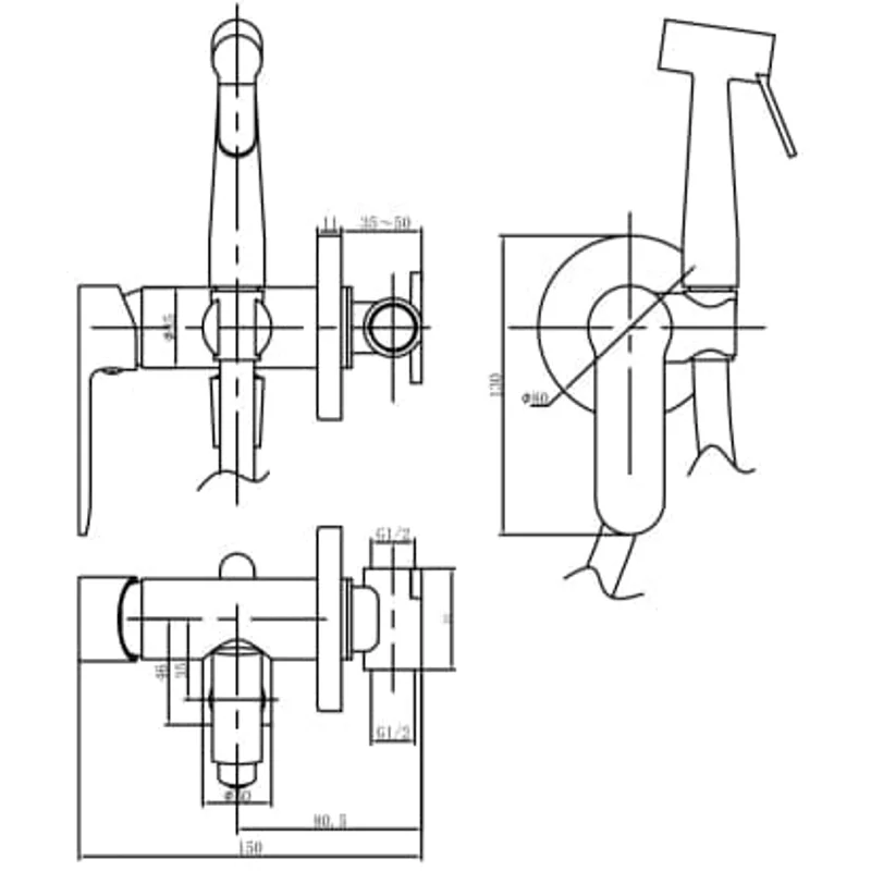 Смеситель с гигиеническим душем Aquanet Passion AF300-52B (с внутренней частью)