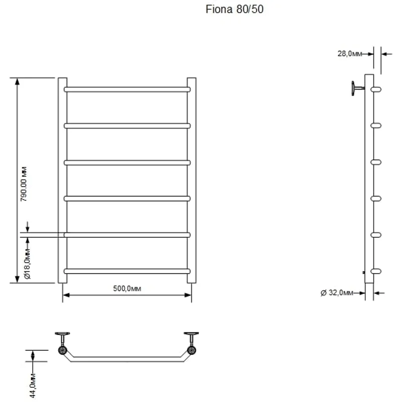 Полотенцесушитель водяной Aquanet Fiona 800x500, хром