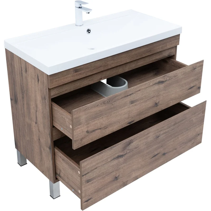 Тумба под раковину Aquanet Нота New 100 напольная, дуб веллингтон табак