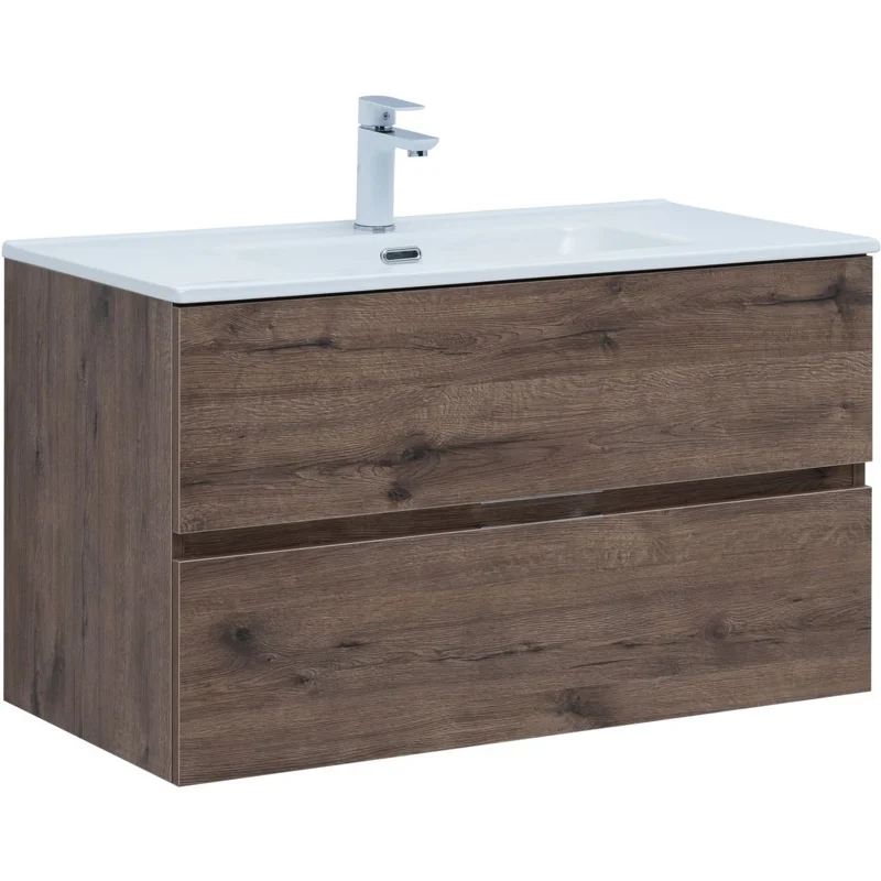 Тумба под раковину Aquanet Алвита New 90 2 ящика, дуб веллингтон табак