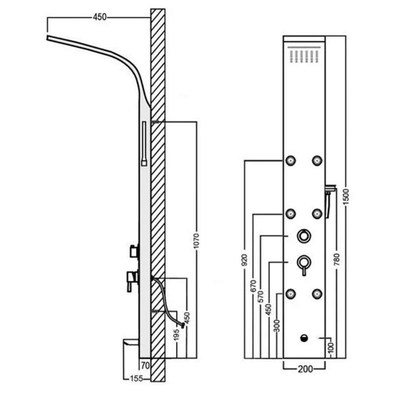 Душевая панель Galaxy Black с гидромассажем и изливом