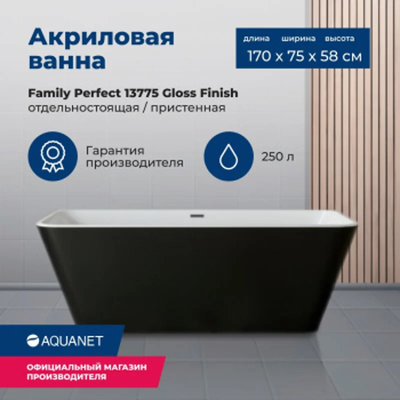 Акриловая ванна Aquanet Family Perfect 170x75 13775-GW-MB Акриловая ванна Aquanet Family Perfect 170x75 13775-GW-MB
