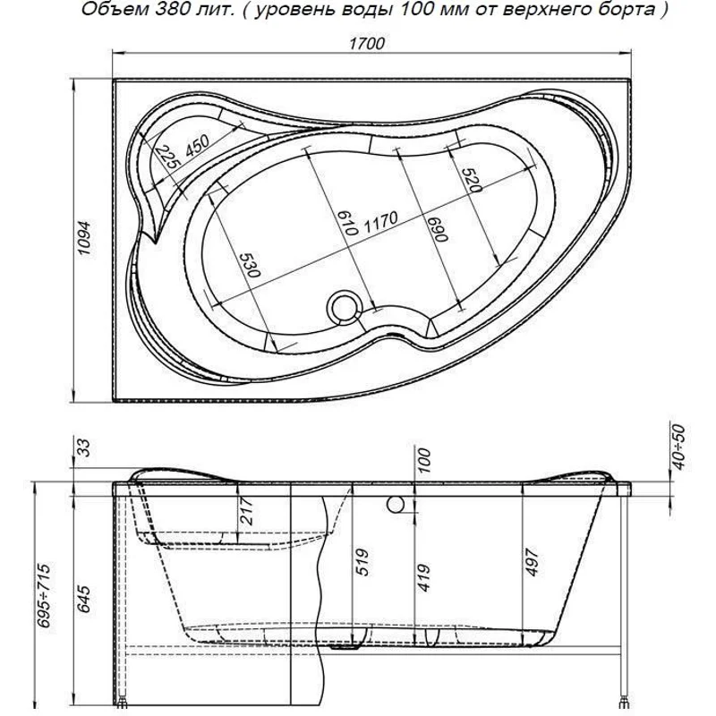 Акриловая ванна Aquanet Capri 170x110 L