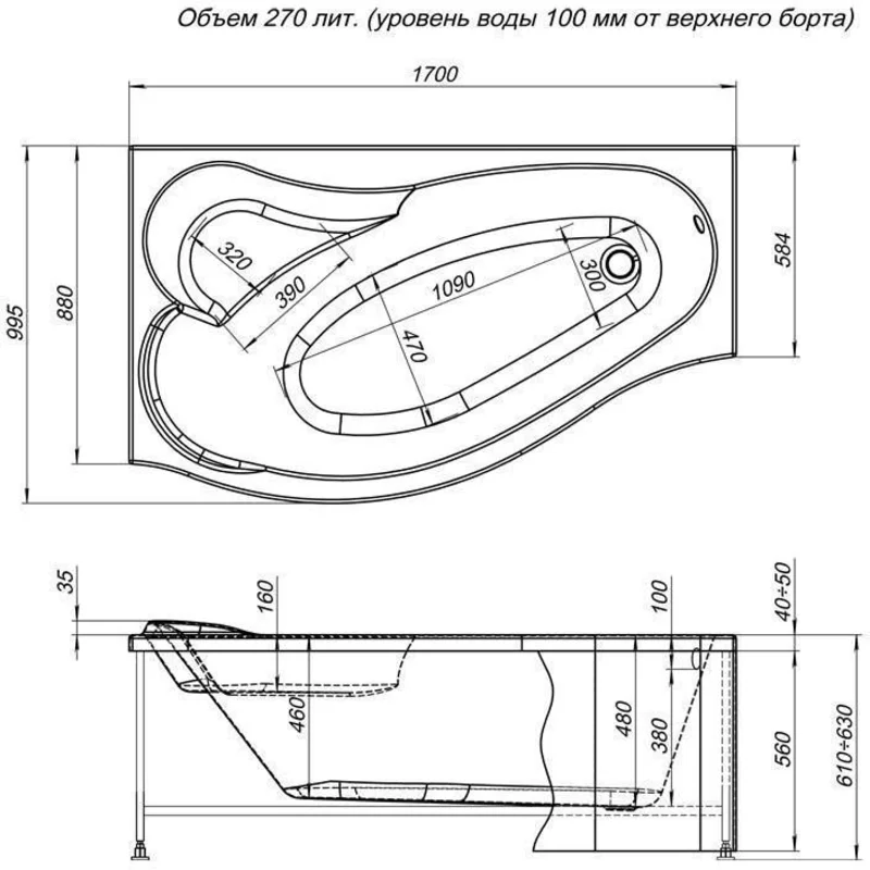 Акриловая ванна Aquanet Palma 170x90/60 L