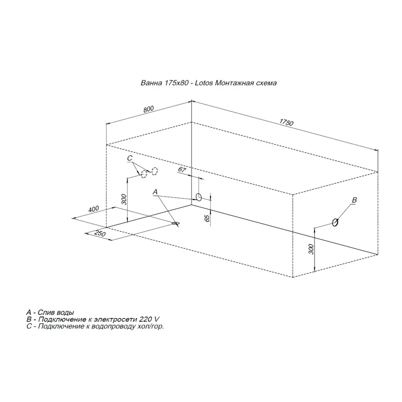Акриловая ванна Aquanet Lotos 175x80 (с каркасом)