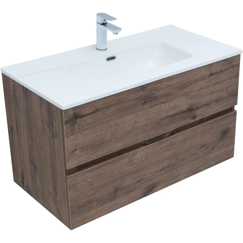 Тумба под раковину Aquanet Алвита New 90 2 ящика, дуб веллингтон табак